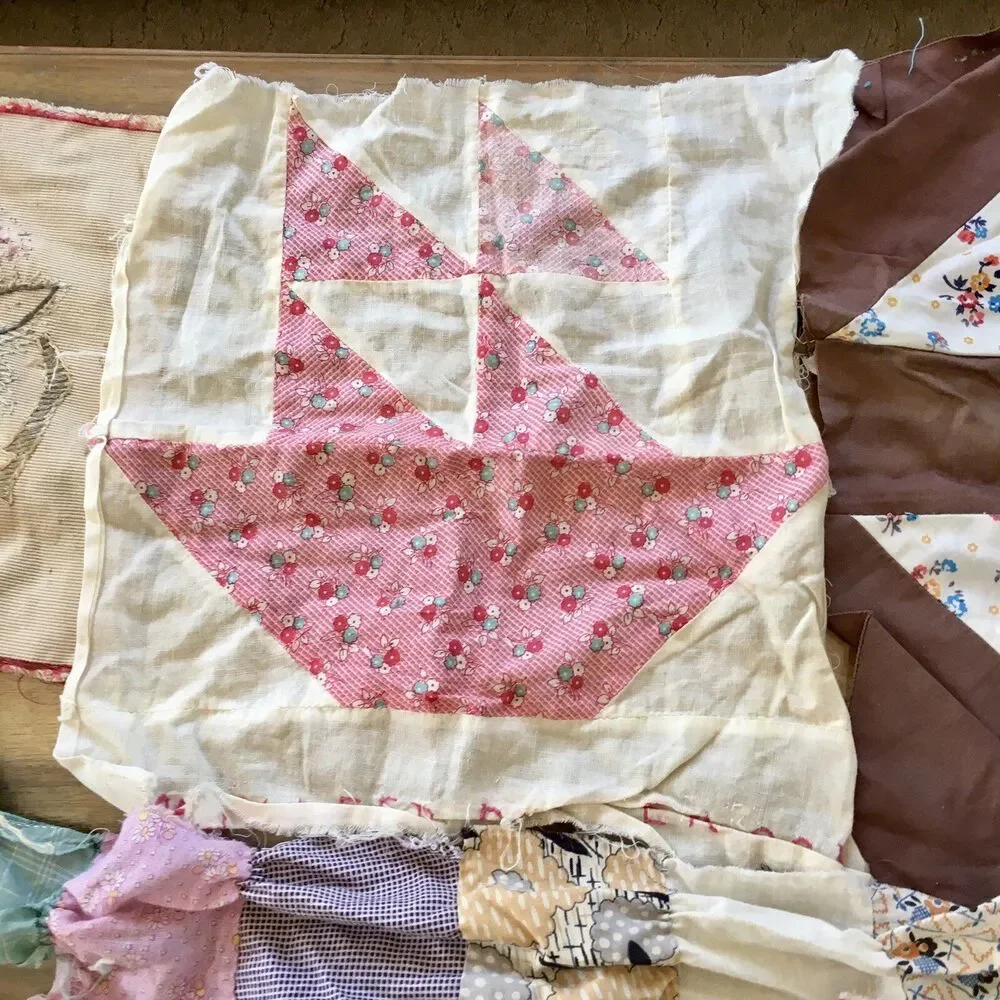 Quilt Block Salvage from old blankets & other blocks Vintage Find - Picture 9 of 12